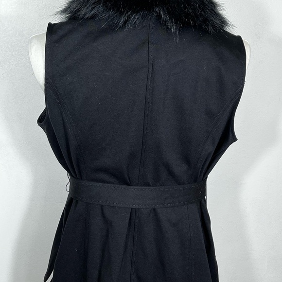 Chicos Black Faux Fur Ponte Vest Size 2 Tie Waist Sleeveless Office Fashion - Picture 4 of 8